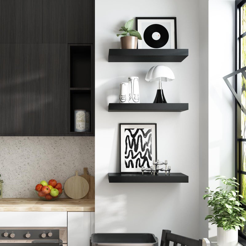 WELLAND 12" Deep Floating Wall Shelf, Black Floating Shelf Display Floating Shelf, 23.62" L x 11.81" D x 2" T, Deeper Than Others, Black - Image 2